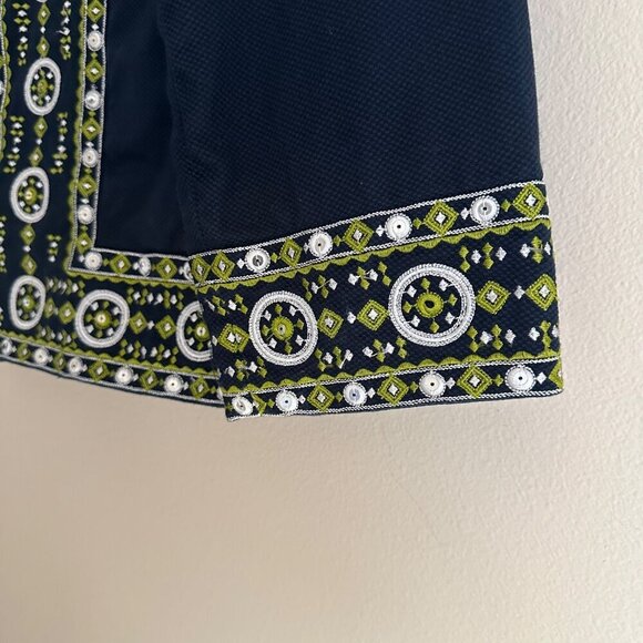 Victor Costa Womens Embroidered Blazer Size L Navy Embellished Textured Cotton - Picture 3 of 7